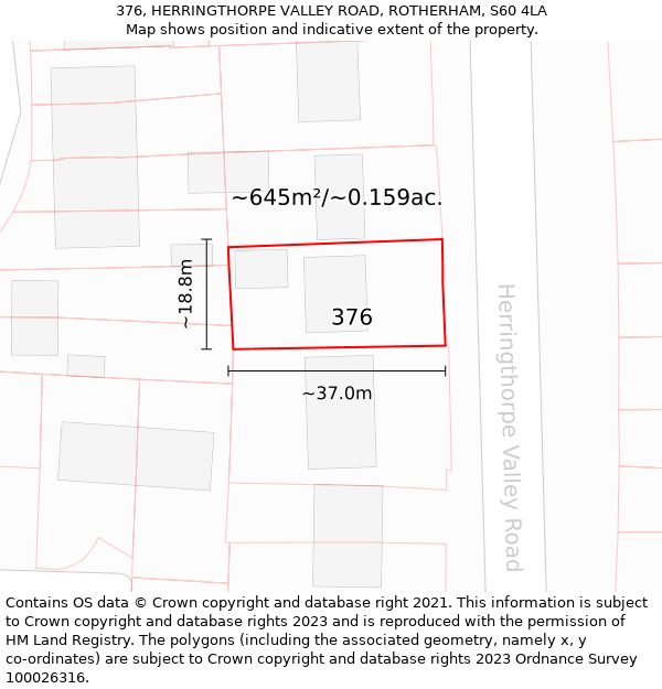 376, HERRINGTHORPE VALLEY ROAD, ROTHERHAM, S60 4LA: Plot and title map