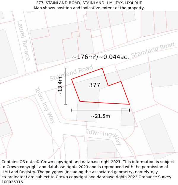 377, STAINLAND ROAD, STAINLAND, HALIFAX, HX4 9HF: Plot and title map
