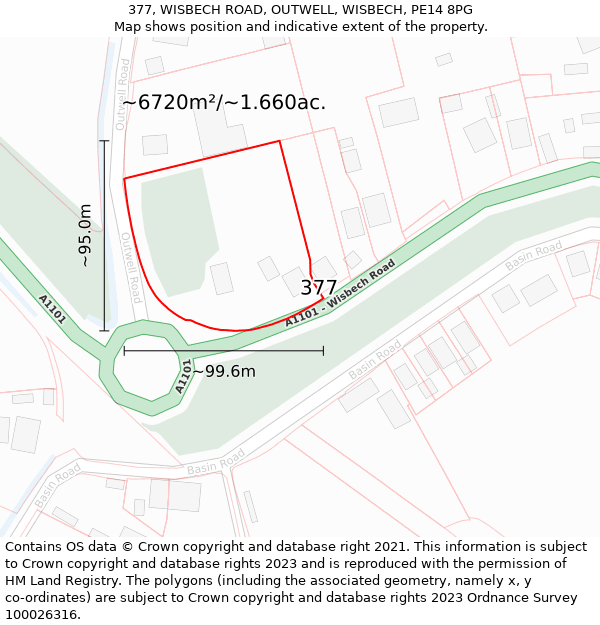 377, WISBECH ROAD, OUTWELL, WISBECH, PE14 8PG: Plot and title map