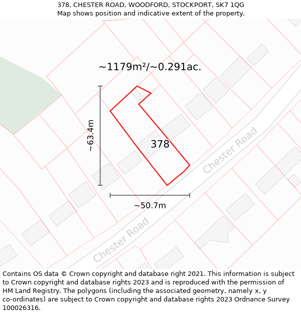 378, CHESTER ROAD, WOODFORD, STOCKPORT, SK7 1QG: Plot and title map