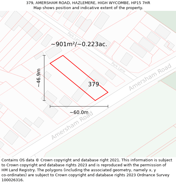 379, AMERSHAM ROAD, HAZLEMERE, HIGH WYCOMBE, HP15 7HR: Plot and title map