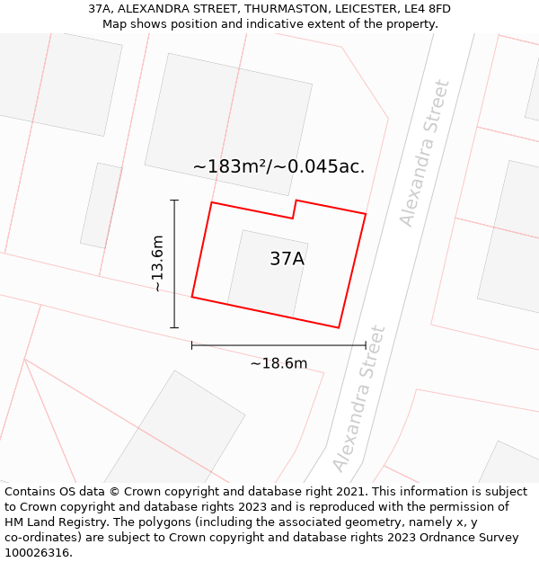 37A, ALEXANDRA STREET, THURMASTON, LEICESTER, LE4 8FD: Plot and title map