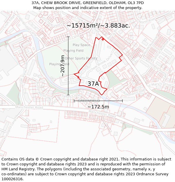 37A, CHEW BROOK DRIVE, GREENFIELD, OLDHAM, OL3 7PD: Plot and title map