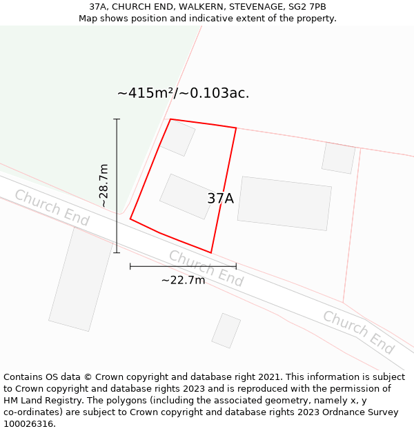 37A, CHURCH END, WALKERN, STEVENAGE, SG2 7PB: Plot and title map