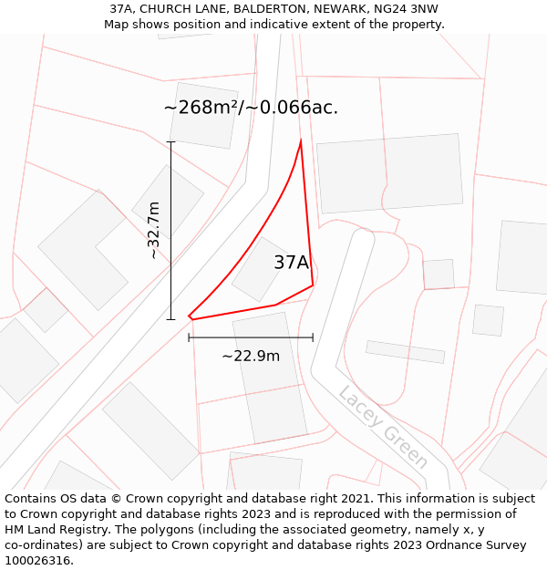 37A, CHURCH LANE, BALDERTON, NEWARK, NG24 3NW: Plot and title map