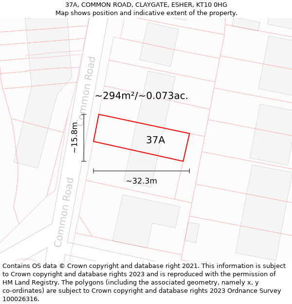 37A, COMMON ROAD, CLAYGATE, ESHER, KT10 0HG: Plot and title map