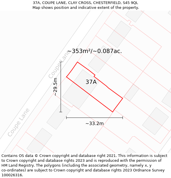 37A, COUPE LANE, CLAY CROSS, CHESTERFIELD, S45 9QL: Plot and title map
