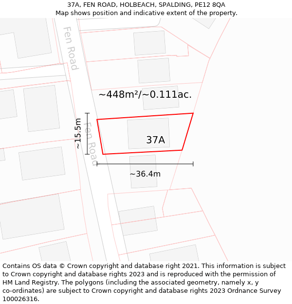 37A, FEN ROAD, HOLBEACH, SPALDING, PE12 8QA: Plot and title map