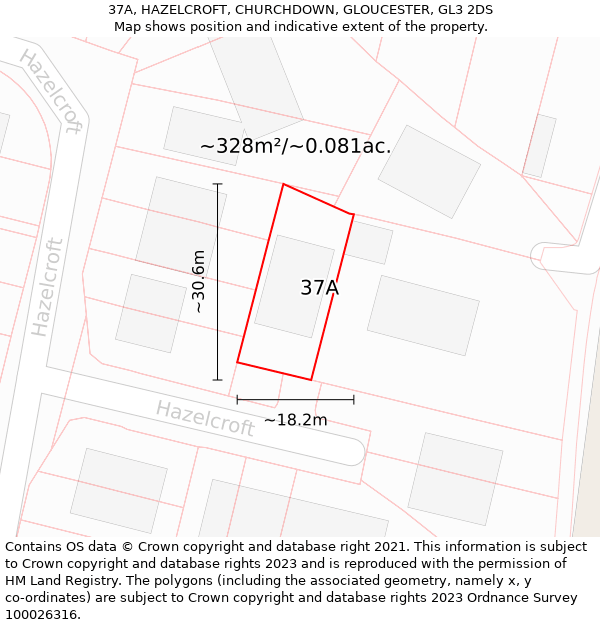 37A, HAZELCROFT, CHURCHDOWN, GLOUCESTER, GL3 2DS: Plot and title map