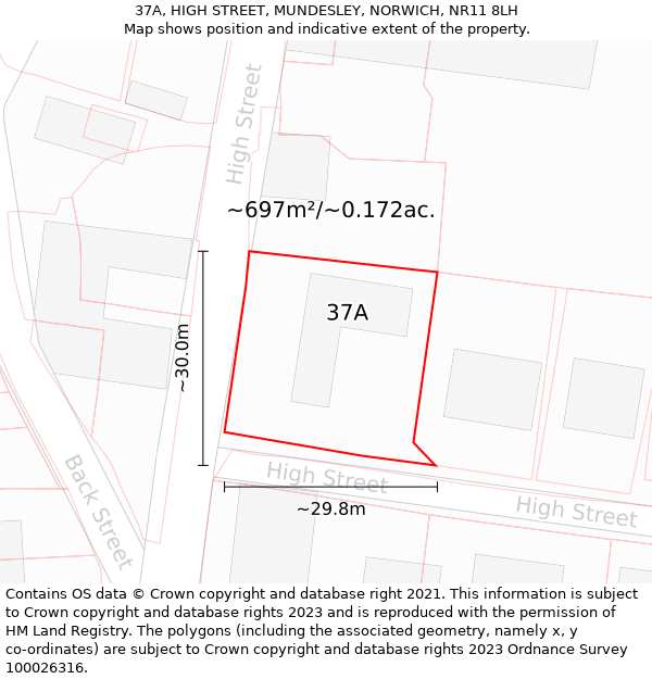 37A, HIGH STREET, MUNDESLEY, NORWICH, NR11 8LH: Plot and title map