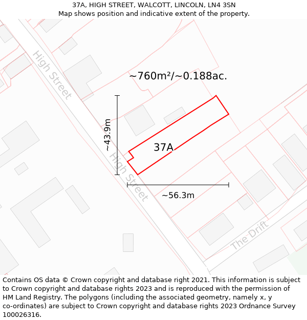 37A, HIGH STREET, WALCOTT, LINCOLN, LN4 3SN: Plot and title map