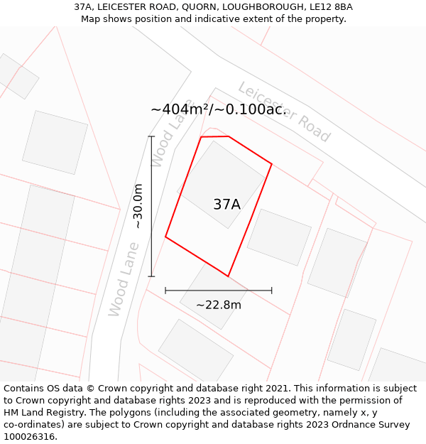 37A, LEICESTER ROAD, QUORN, LOUGHBOROUGH, LE12 8BA: Plot and title map