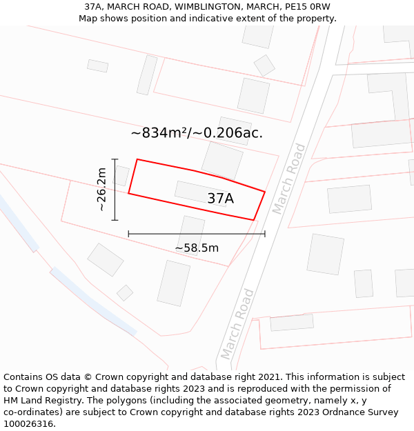 37A, MARCH ROAD, WIMBLINGTON, MARCH, PE15 0RW: Plot and title map