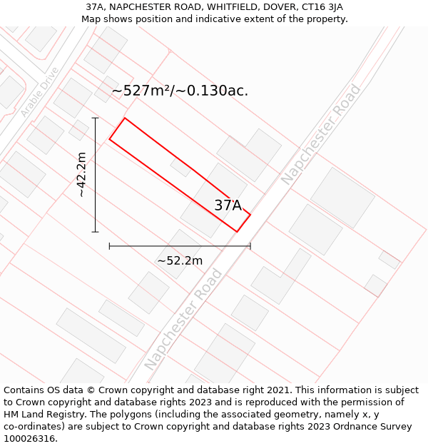 37A, NAPCHESTER ROAD, WHITFIELD, DOVER, CT16 3JA: Plot and title map