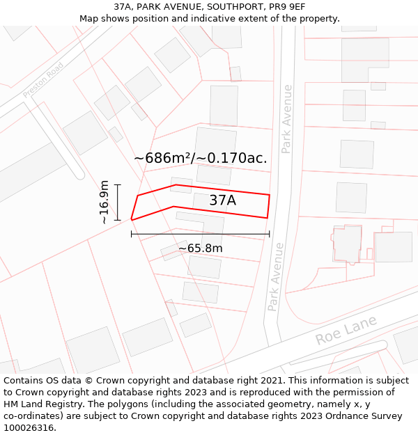 37A, PARK AVENUE, SOUTHPORT, PR9 9EF: Plot and title map