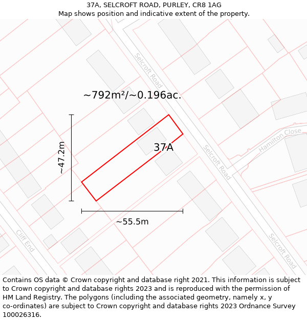 37A, SELCROFT ROAD, PURLEY, CR8 1AG: Plot and title map