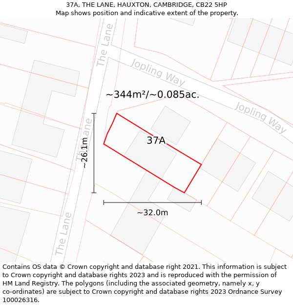 37A, THE LANE, HAUXTON, CAMBRIDGE, CB22 5HP: Plot and title map