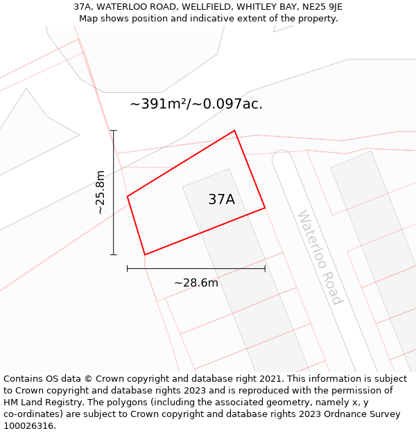 37A, WATERLOO ROAD, WELLFIELD, WHITLEY BAY, NE25 9JE: Plot and title map