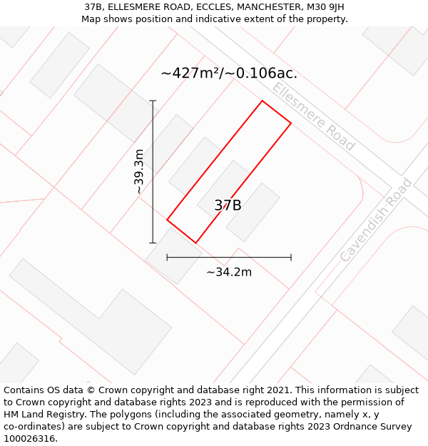 37B, ELLESMERE ROAD, ECCLES, MANCHESTER, M30 9JH: Plot and title map