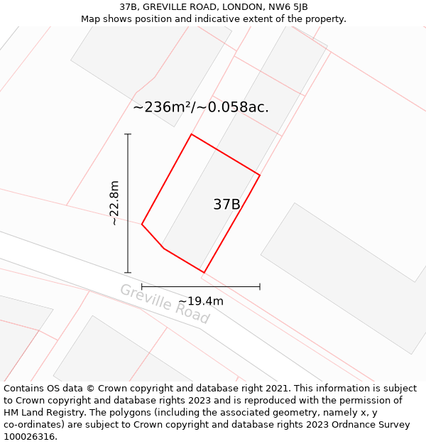 37B, GREVILLE ROAD, LONDON, NW6 5JB: Plot and title map