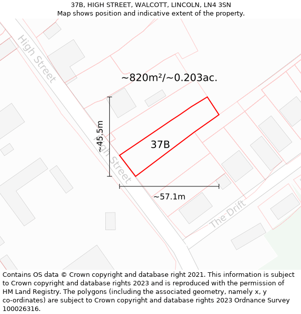 37B, HIGH STREET, WALCOTT, LINCOLN, LN4 3SN: Plot and title map