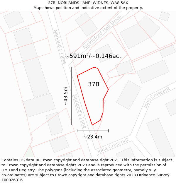 37B, NORLANDS LANE, WIDNES, WA8 5AX: Plot and title map