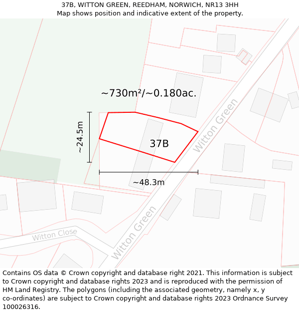 37B, WITTON GREEN, REEDHAM, NORWICH, NR13 3HH: Plot and title map