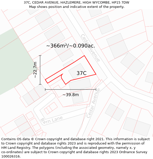 37C, CEDAR AVENUE, HAZLEMERE, HIGH WYCOMBE, HP15 7DW: Plot and title map