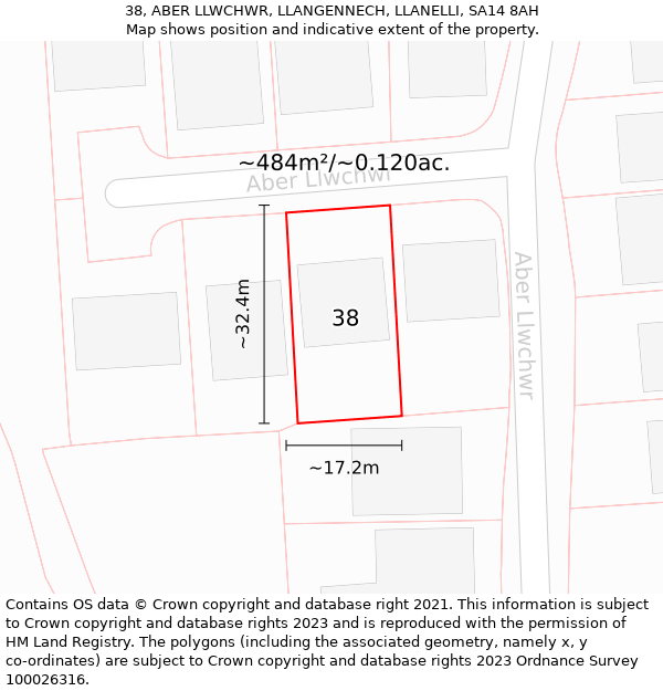 38, ABER LLWCHWR, LLANGENNECH, LLANELLI, SA14 8AH: Plot and title map