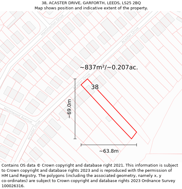 38, ACASTER DRIVE, GARFORTH, LEEDS, LS25 2BQ: Plot and title map