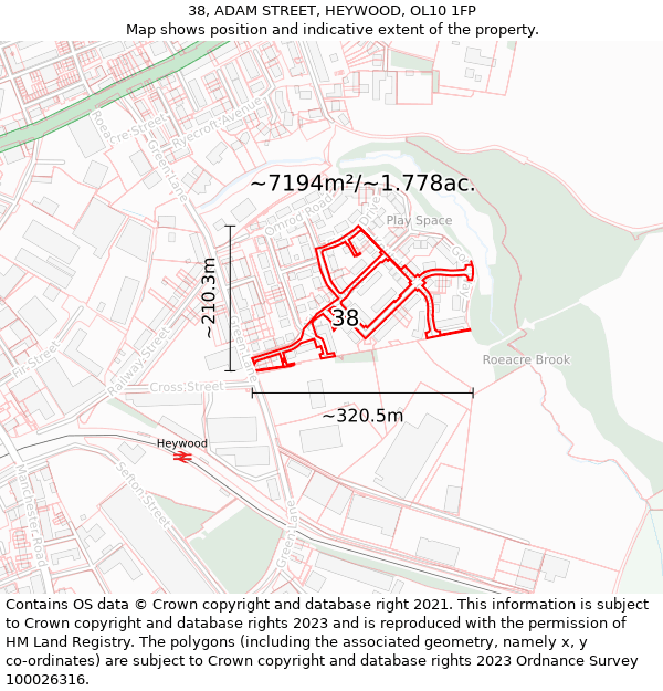 38, ADAM STREET, HEYWOOD, OL10 1FP: Plot and title map