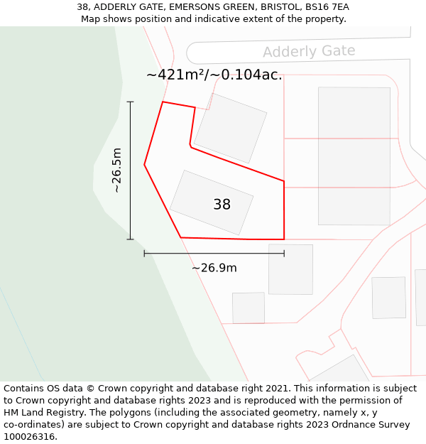 38, ADDERLY GATE, EMERSONS GREEN, BRISTOL, BS16 7EA: Plot and title map