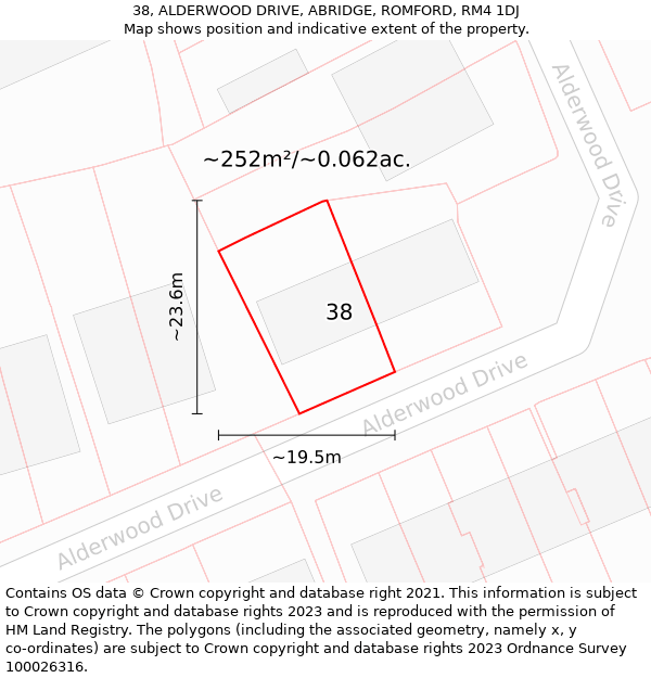 38, ALDERWOOD DRIVE, ABRIDGE, ROMFORD, RM4 1DJ: Plot and title map