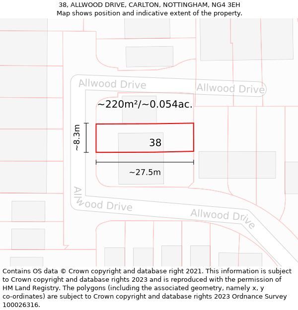 38, ALLWOOD DRIVE, CARLTON, NOTTINGHAM, NG4 3EH: Plot and title map