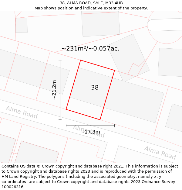 38, ALMA ROAD, SALE, M33 4HB: Plot and title map