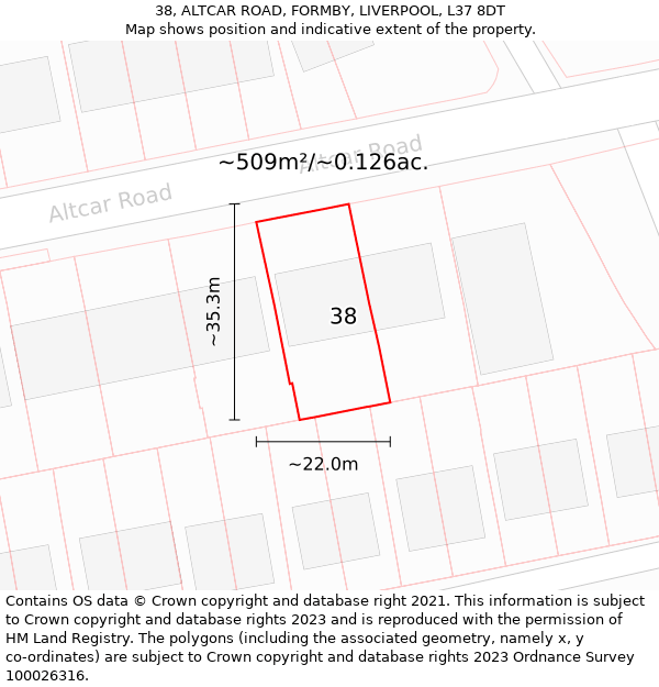 38, ALTCAR ROAD, FORMBY, LIVERPOOL, L37 8DT: Plot and title map