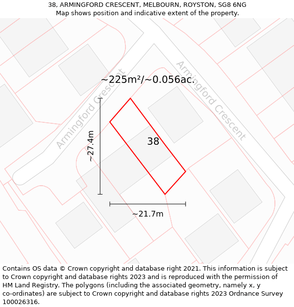 38, ARMINGFORD CRESCENT, MELBOURN, ROYSTON, SG8 6NG: Plot and title map