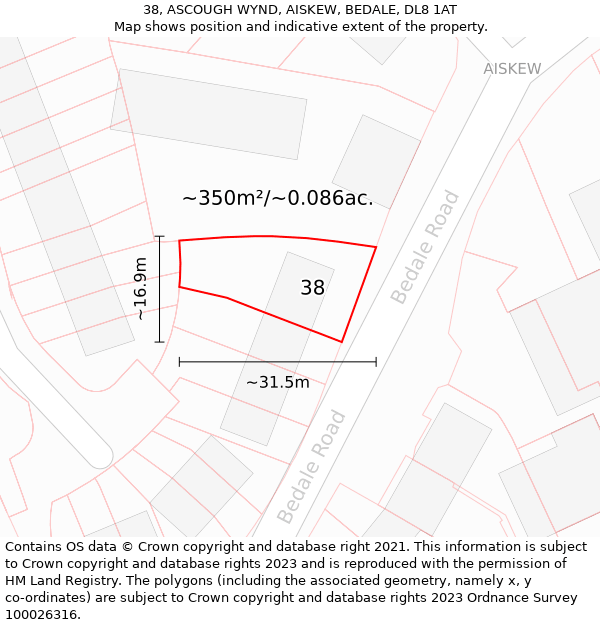 38, ASCOUGH WYND, AISKEW, BEDALE, DL8 1AT: Plot and title map