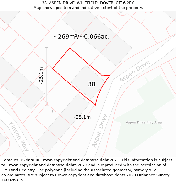 38, ASPEN DRIVE, WHITFIELD, DOVER, CT16 2EX: Plot and title map