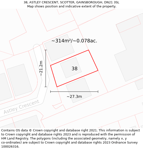 38, ASTLEY CRESCENT, SCOTTER, GAINSBOROUGH, DN21 3SL: Plot and title map