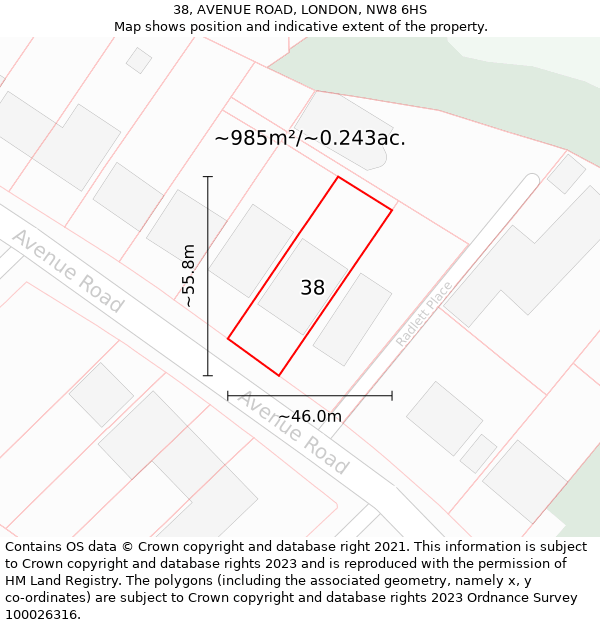 38, AVENUE ROAD, LONDON, NW8 6HS: Plot and title map