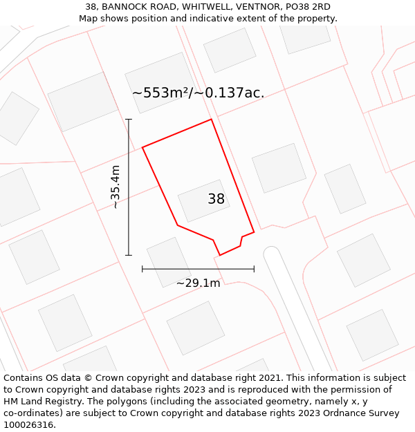 38, BANNOCK ROAD, WHITWELL, VENTNOR, PO38 2RD: Plot and title map