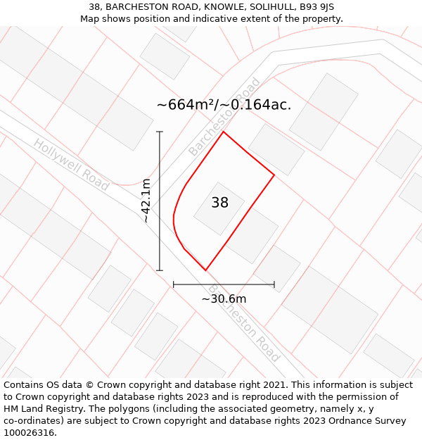 38, BARCHESTON ROAD, KNOWLE, SOLIHULL, B93 9JS: Plot and title map