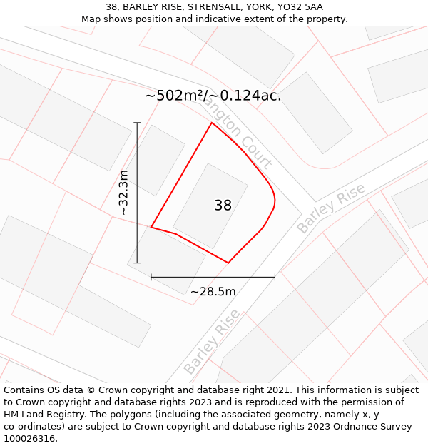 38, BARLEY RISE, STRENSALL, YORK, YO32 5AA: Plot and title map