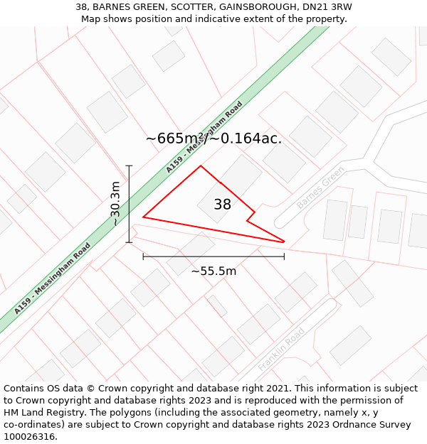 38, BARNES GREEN, SCOTTER, GAINSBOROUGH, DN21 3RW: Plot and title map