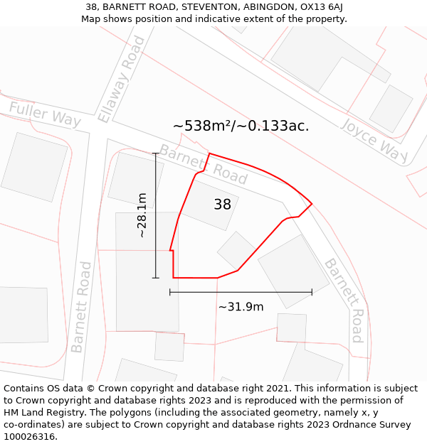 38, BARNETT ROAD, STEVENTON, ABINGDON, OX13 6AJ: Plot and title map