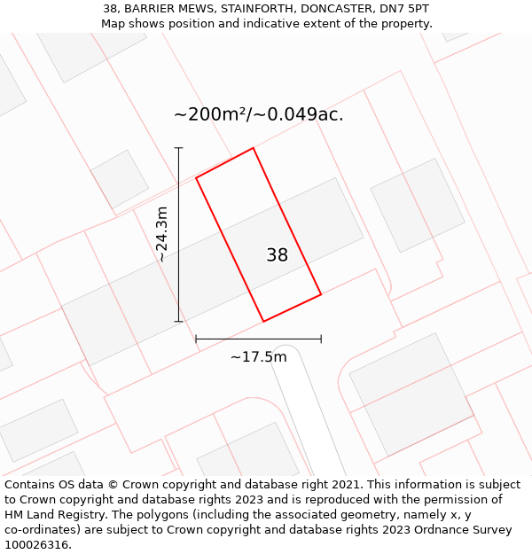 38, BARRIER MEWS, STAINFORTH, DONCASTER, DN7 5PT: Plot and title map