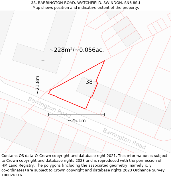 38, BARRINGTON ROAD, WATCHFIELD, SWINDON, SN6 8SU: Plot and title map