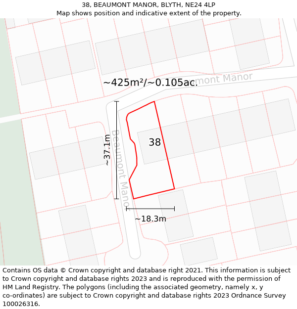 38, BEAUMONT MANOR, BLYTH, NE24 4LP: Plot and title map