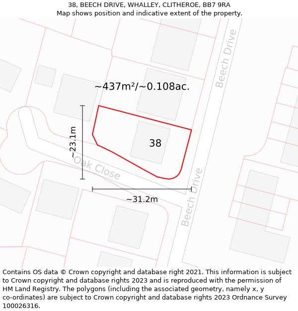 38, BEECH DRIVE, WHALLEY, CLITHEROE, BB7 9RA: Plot and title map